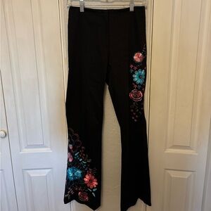 Vtg Y2K Cache Black Beaded and Black Embroidered Ankle Pants Size 4